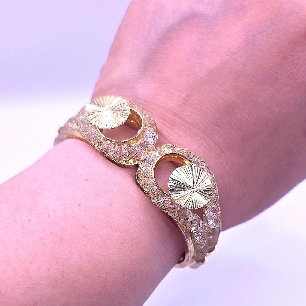 5/$25 Vintage Mesh Faux Crystal Style Goldtone Hinged Cuff Bangle Bracelet